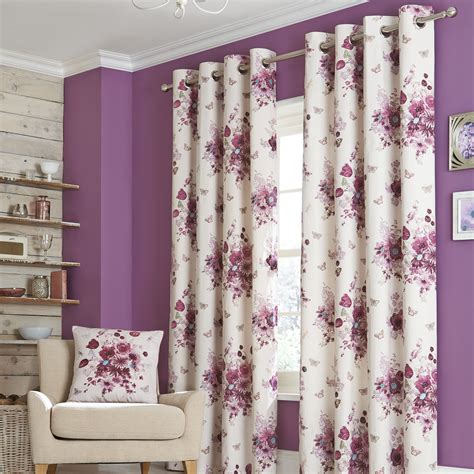 Mauve Flourish Eyelet Lined Curtains | Dunelm