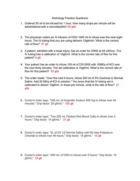 Metrology Practice Questions With Answers CA1 Metrology Practice