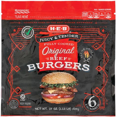 H E B Fully Cooked Frozen Original Beef Burgers Shop Beef And Veal At H E B