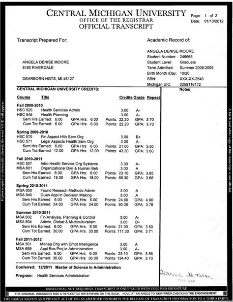 Graduate Transcript 1of 2