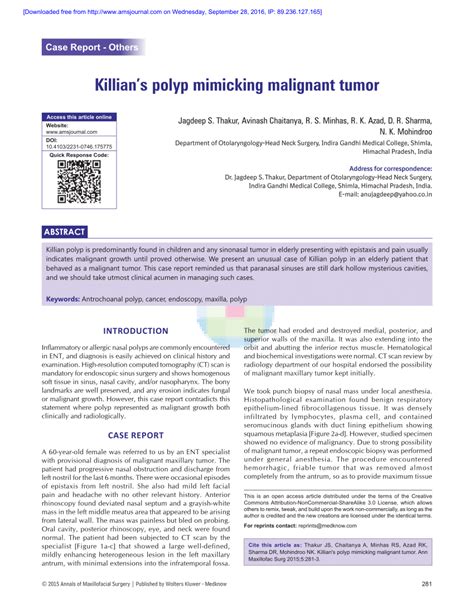 Pdf Killian S Polyp Mimicking Malignant Tumor