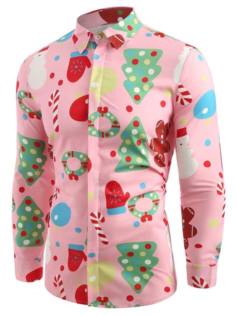 17 Off 2020 Christmas Theme Button Up Shirt In Pink Dresslily