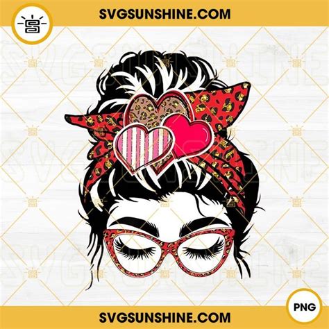 Messy Bun Valentine Png Valentine Mom Png Leopard Print Png Momlife