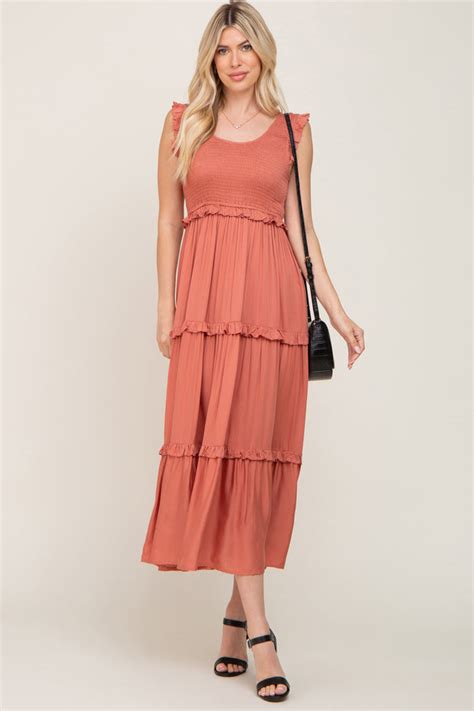 Rust Smocked Ruffle Tier Maxi Dress Pinkblush