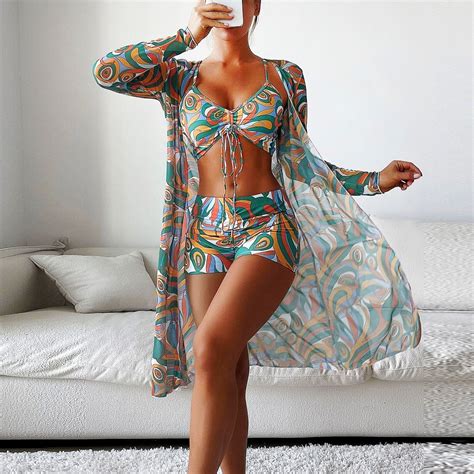 Summer Nylon Spandex Long Sleeve Short Swim Spandex High Waisted Bikini