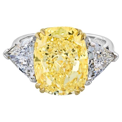 Carats Cushion Cut Intense Yellow Diamond Three Stone Halo