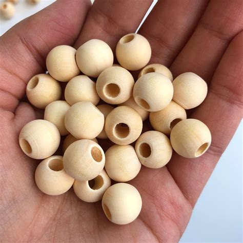 65mm Threading Hole 18mm Raw Round Unfinished Wooden Bead Natural