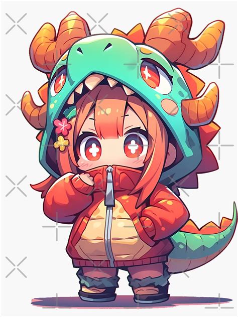 Chibi Girl In Dragon Hoodie Sticker For Sale By Mannyphy En 2024