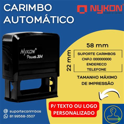 Carimbo Automático 59X23mm Nykon 304 Suporte Carimbos