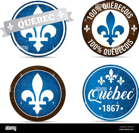 Symbole De Lemblème De La Province De Québec Icônes Rondes Avec Grunge