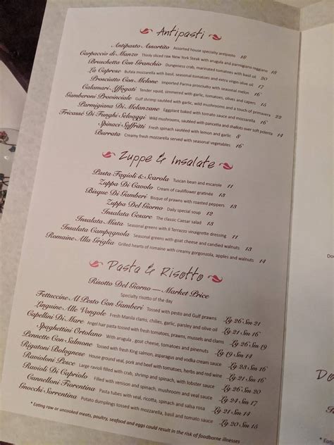 Menu at Il Terrazzo Carmine restaurant, Seattle