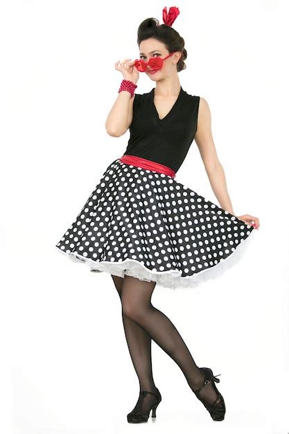 Premium Photo Retro Girl In Polka Dot Skirt