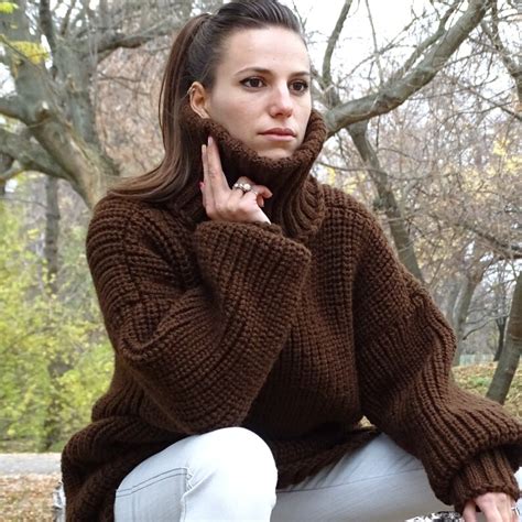 6 Strands Brown Mohair Sweaterhand Knit Sweatercrewneck Etsy