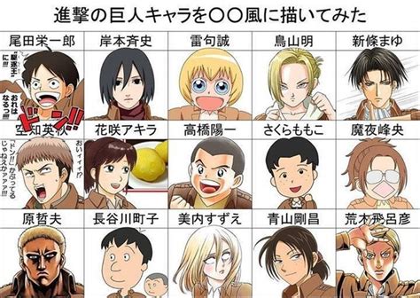 Snk Character Styles From Different Mangaka Shingeki No Kyojin