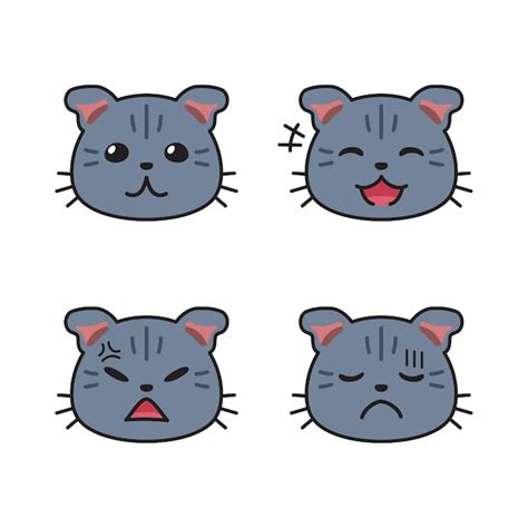 Premium Vector Set Of Cute Cat Faces Showing Different Emotions For