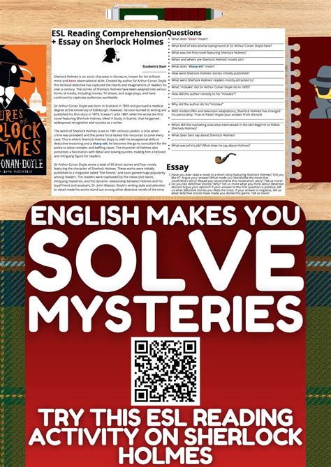 ESL Reading Comprehension Essay Worksheet On Sherlock Holmes By Teach