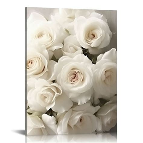 Onetech White Rose Canvas Wall Art White Flowers Picture For Living