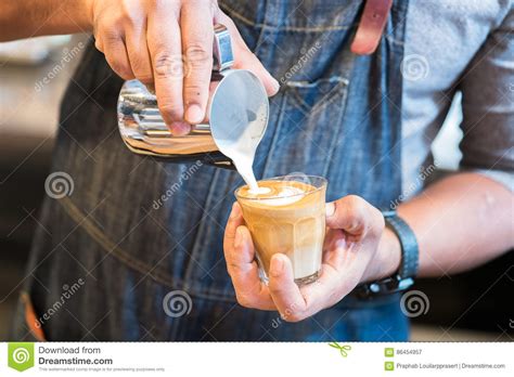 Making of Cafe Latte Art, Heart Shape Stock Image - Image of foam ...