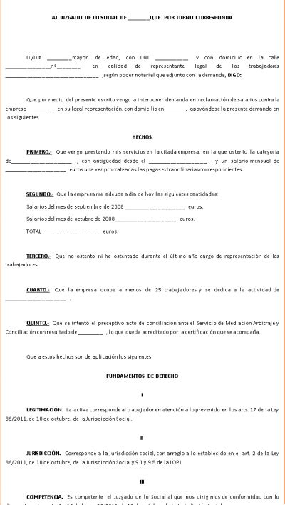 Modelo de demanda de reclamación de cantidad abogados laboralistas