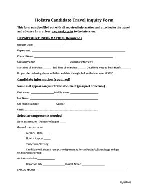 Fillable Online Hofstra Candidate Travel Inquiry Form Fax Email Print