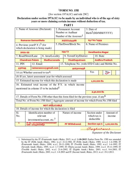 Filled Form 15h For Pf Withdrawal Pdf