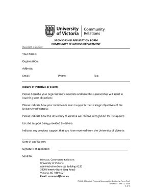 Fillable Online Sponsorship Application Form Community Uvic Fax