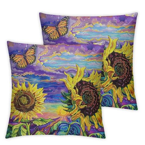 Ullo Ord Dreamy Sunflowers Pillow Covers Watercolor Butterfly Cushion