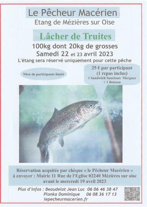 Lâcher de Truites sur Réservation du 22 et 23 avril 2023 100kg dont