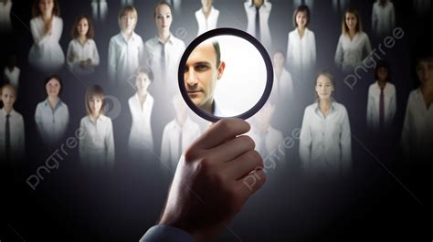 Human Resource Leader Man Magnifying A Group Portrait Background