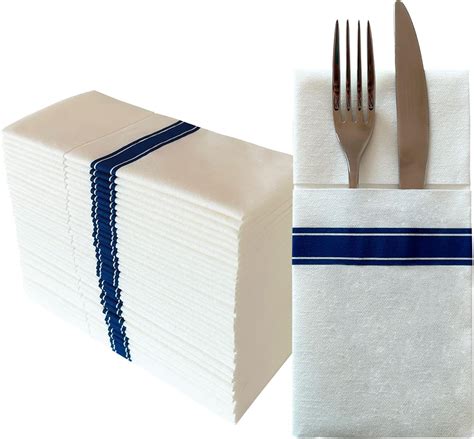 Jebblas Disposable Linen Feel Napkins Built In Flatware Pocket