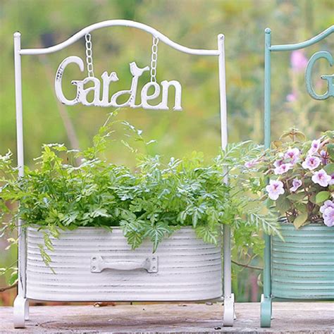 Garden Iron Flower Pot Green White Apollobox