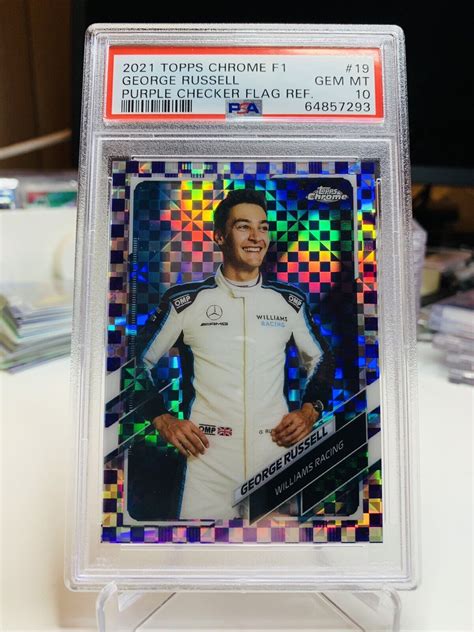 George Russell 2021 Topps Chrome Formula 1 19 Purple Checker Flag