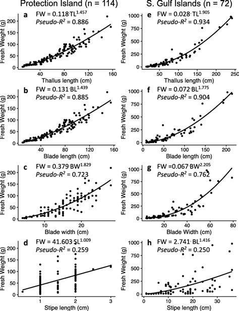 Allometric Relationships Between Thallus Fresh Weight And Four