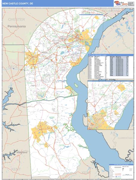 New Castle County, Delaware Zip Code Wall Map | Maps.com.com