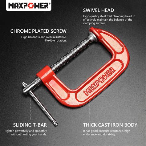 MAXPOWER Juego De 3 Abrazaderas C De 3 Piezas Abrazadera C De 3