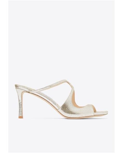 Jimmy Choo Anise 75 Glitter Leather Mules In White Lyst