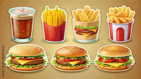 Fast Food Restaurant Menu Stickers For Burger Fries Soda And More