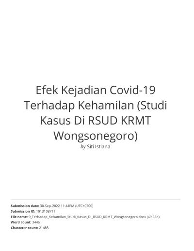 Efek Kejadian Covid 19 Terhadap Kehamilan Studi Kasus Di RSUD KRMT