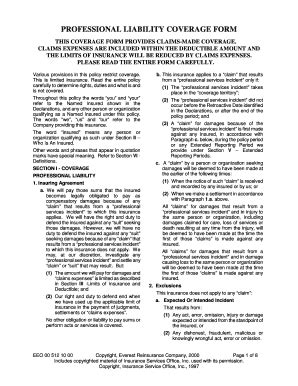 Fillable Online This Coverage Form Provides Claimsmade Coverage Fax