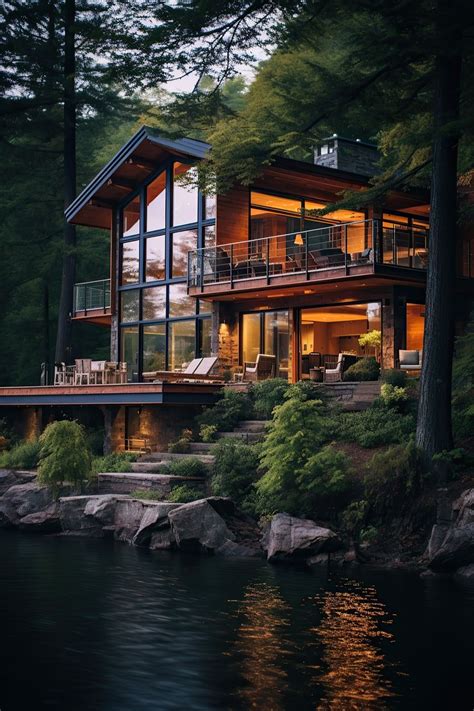 A Large House Sitting On Top Of A Lush Green Hillside Next To A Body Of