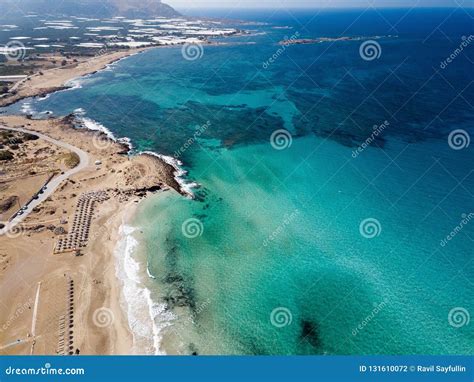 Wide Sandy Coastline Long Sea Waves Of Falasarna Beach Crete Greece