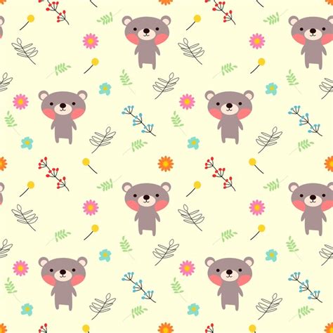 Premium Vector Cute Bear And Flower Seamless Pattern