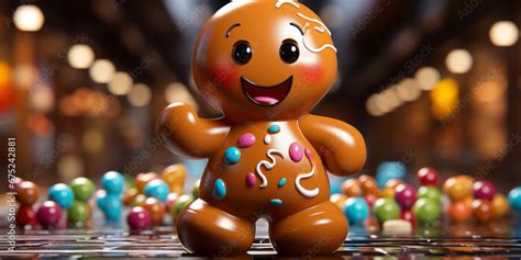 Süßes Cartoon Männchen als Lebkuchen Figur mit vielen bunten Schoko