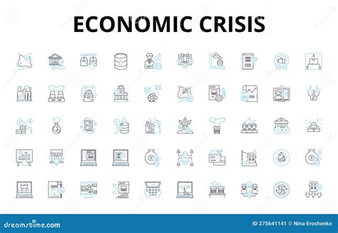 Economic Crisis Linear Icons Set Recession Depression Inflation