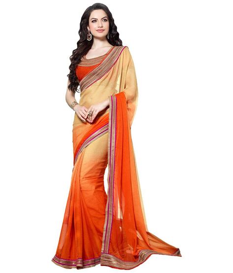 Kuberan Silks Orange Pure Georgette Saree - Buy Kuberan Silks Orange ...