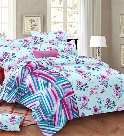 Buy Multicolor Floral 140 Tc 100 Cotton Queen Sized Bed Sheets With 2