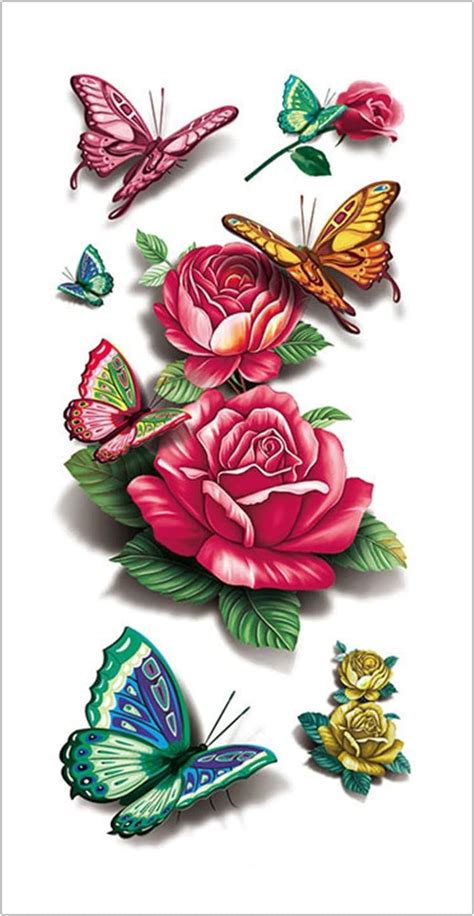 Tatouage Temporaire D Autocollants Tatouage Papillons Et Fleurs