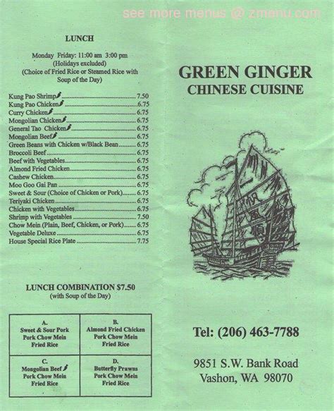 Online Menu of Green Ginger Chinese Cuisine Restaurant, Vashon, Washington, 98070 - Zmenu