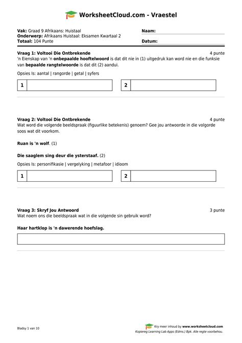 Solution G Afrikaans Ht Kwartaal Eksamen Studypool