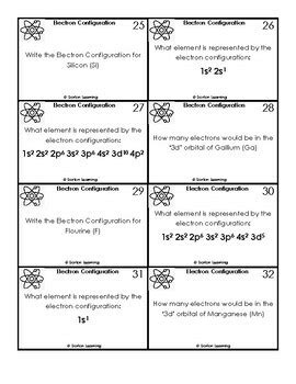 Electron Configurations Task Cards By Dorton Learning Arts Tpt